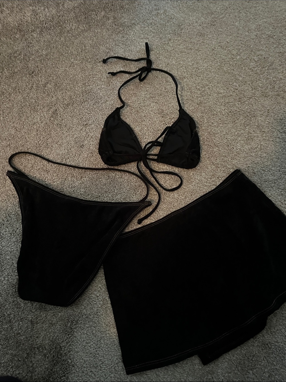 Vintage Bebe Velvet Triangle Bikini Top, High Cut Brief and Skirt Set - Picture 5 of 8
